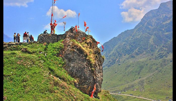 Bhairavnath Temple, a scenic shrine nestled amidst the Himalayas, surrounded by natural beauty and tranquility
