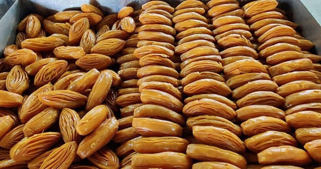 Layers of pastry dipped in sugar syrup: Kakinada Kaja, a famous sweet from Andhra Pradesh.